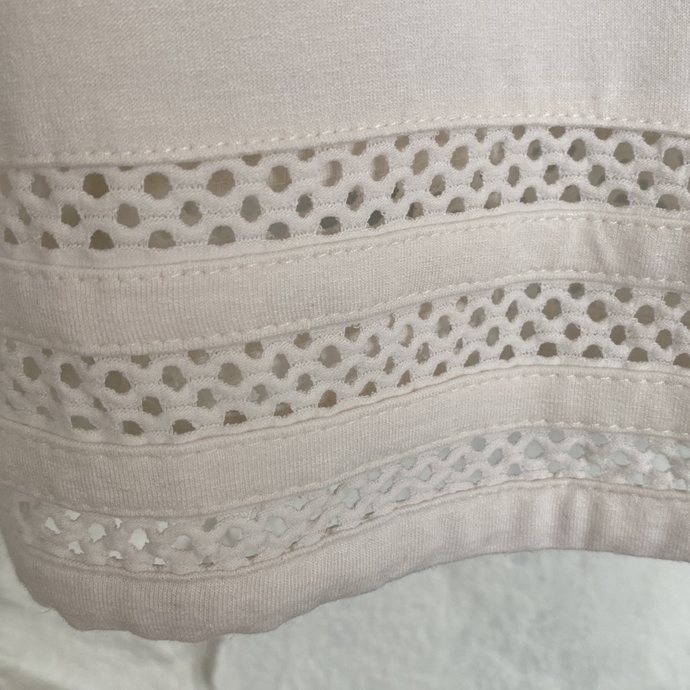J Jill Creamy White top with lattice trim at neckline and hemline short sleeve - Picture 6 of 9